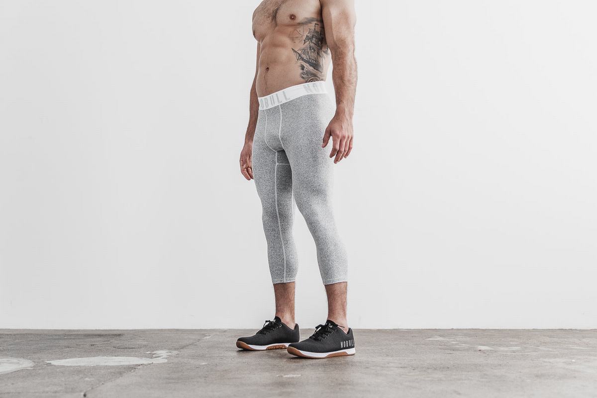 Nobull 3/4 Compression Tight Plush Heather Hardloopbroek Heren Wit | 174308-PQD