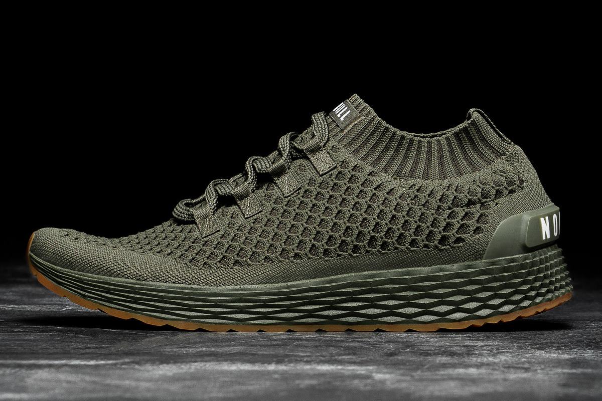 Nobull Army Knit Runner Loopschoenen Dames Olijfgroen | 801795-ENS