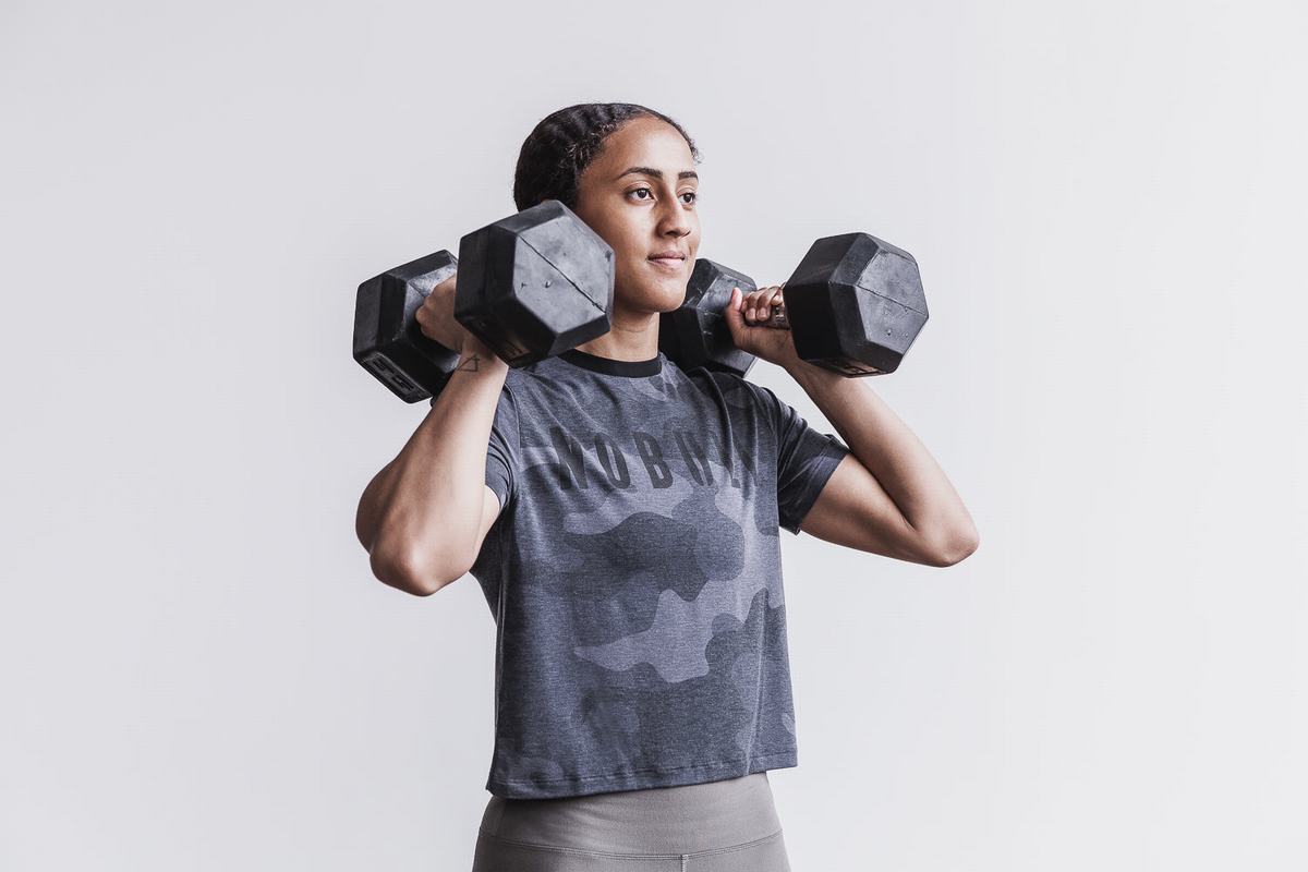Nobull Boxy T-shirts Dames Grijs Camo | 602983-RZH
