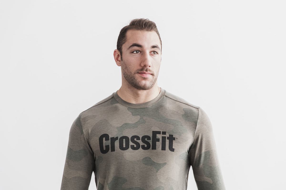 Nobull Crossfit® T-Shirt Lange Mouw Heren Groen Camo | 831295-RIU