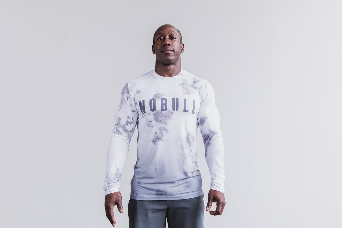 Nobull Dip-Dye T-Shirt Lange Mouw Heren Wit | 319250-AUS
