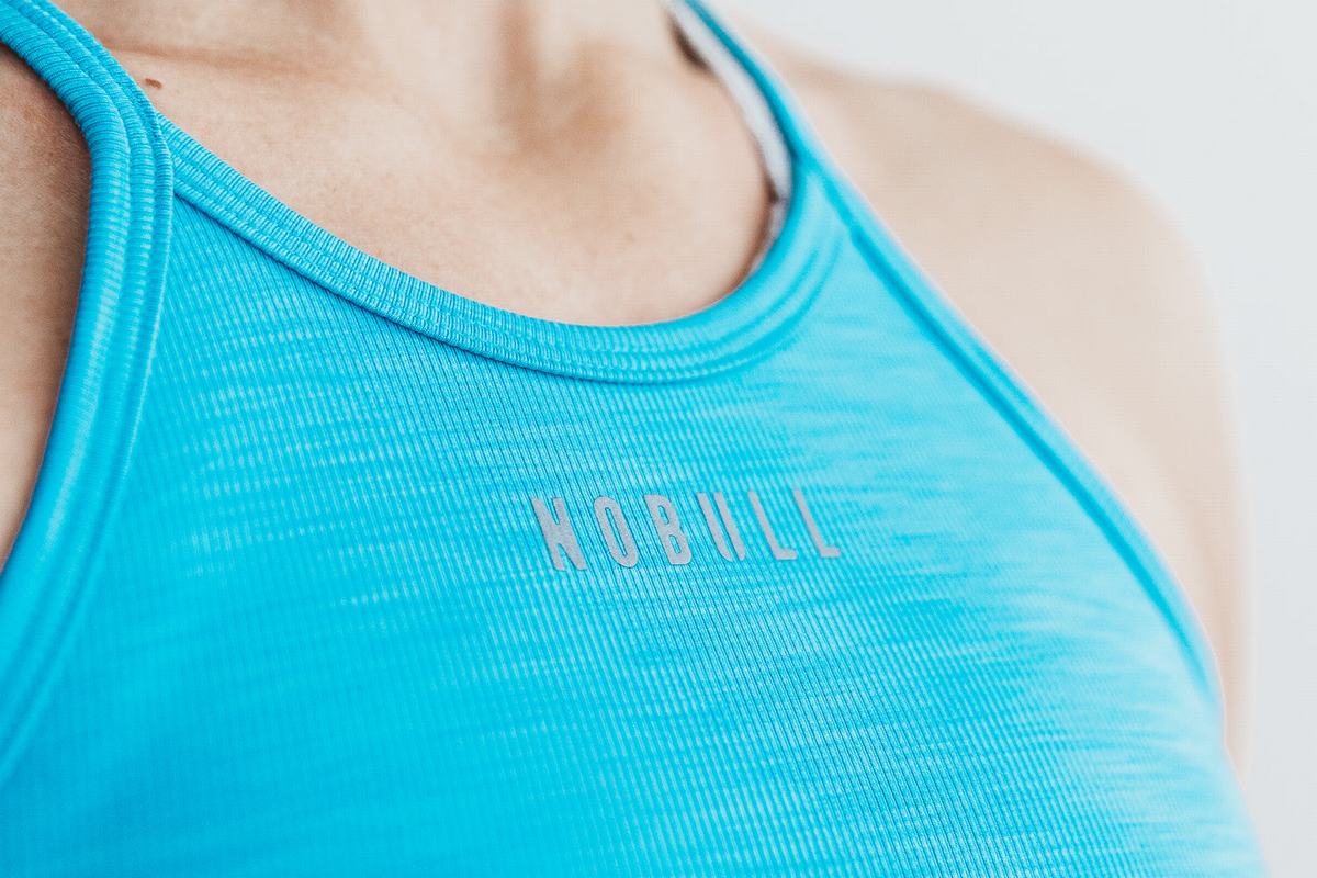 Nobull Halter Crop Tank Neon Ribbed Tanktop Dames Blauw | 305926-HAU