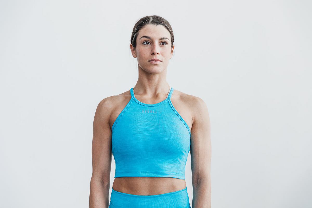 Nobull Halter Crop Tank Neon Ribbed Tanktop Dames Blauw | 305926-HAU
