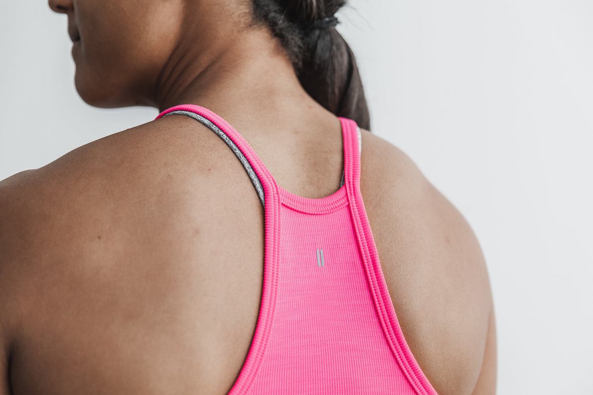 Nobull Halter Crop Tank Neon Ribbed Tanktop Dames Roze | 780265-DLR