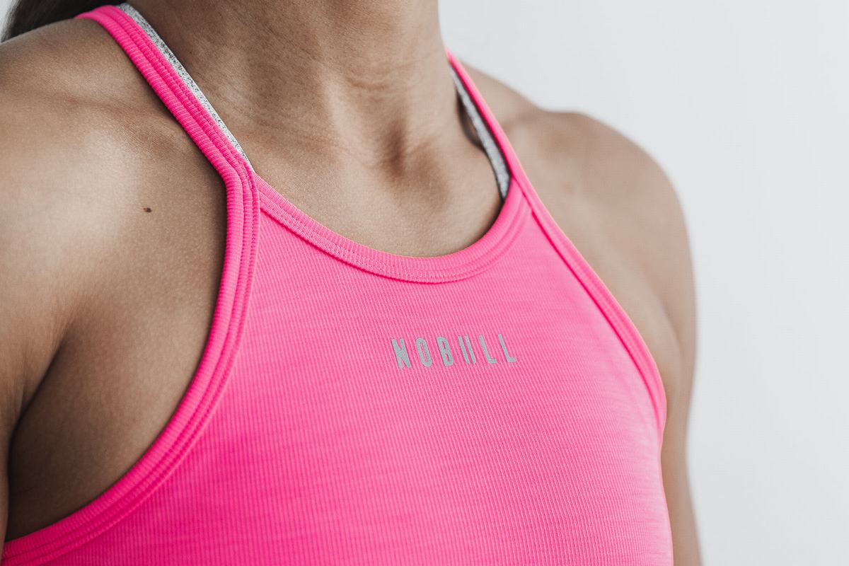 Nobull Halter Crop Tank Neon Ribbed Tanktop Dames Roze | 780265-DLR