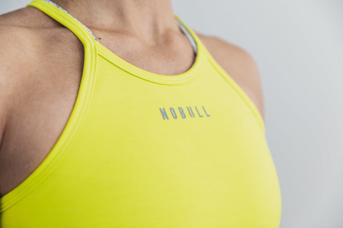 Nobull Halter Crop Tank Neon Ribbed Tanktop Dames Geel | 897205-RWP