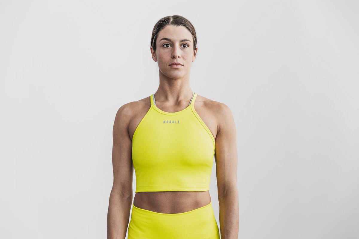 Nobull Halter Crop Tank Neon Ribbed Tanktop Dames Geel | 897205-RWP