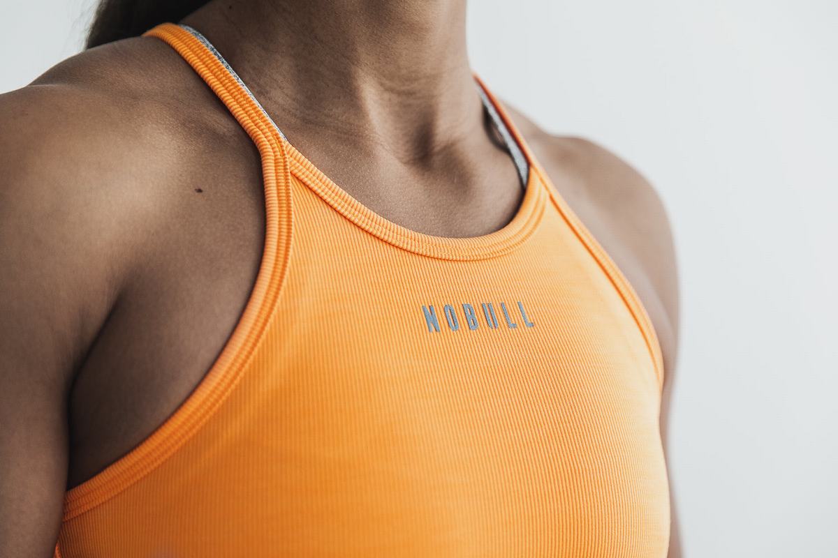 Nobull Halter Crop Tank Neon Ribbed Tanktop Dames Oranje | 942631-ELJ