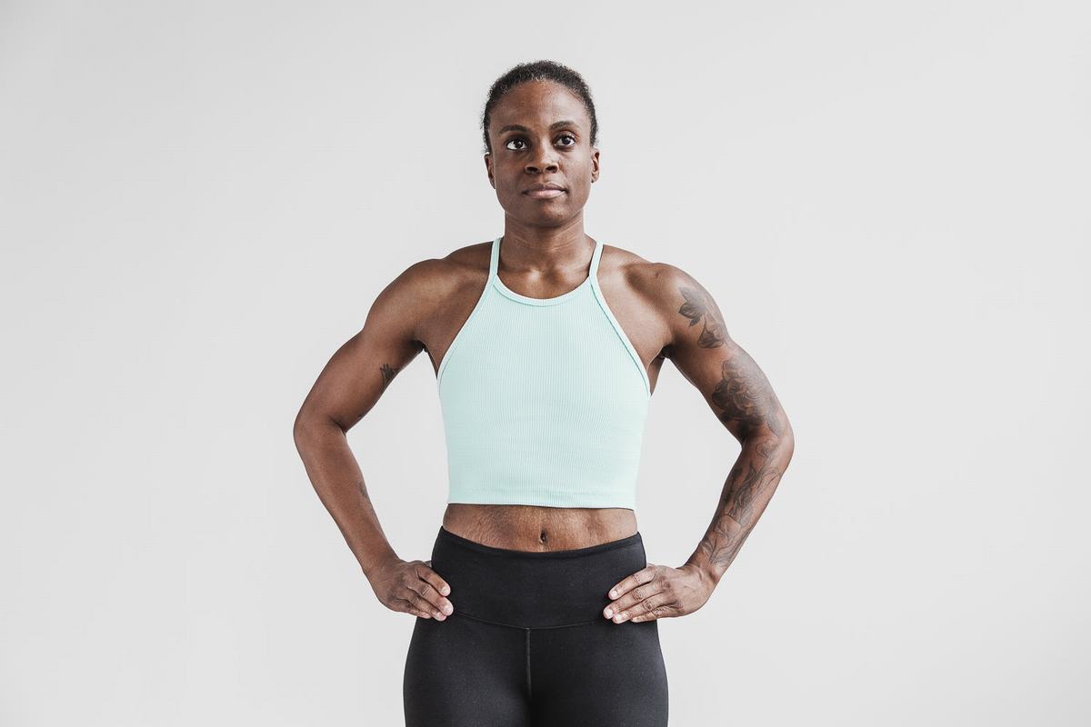 Nobull Halter Crop Tank Ribbed Tanktop Dames Blauw | 125367-KIG