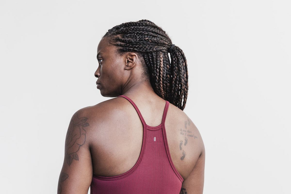 Nobull Halter Crop Tank Ribbed Tanktop Dames Donkerrood | 387204-ZDE