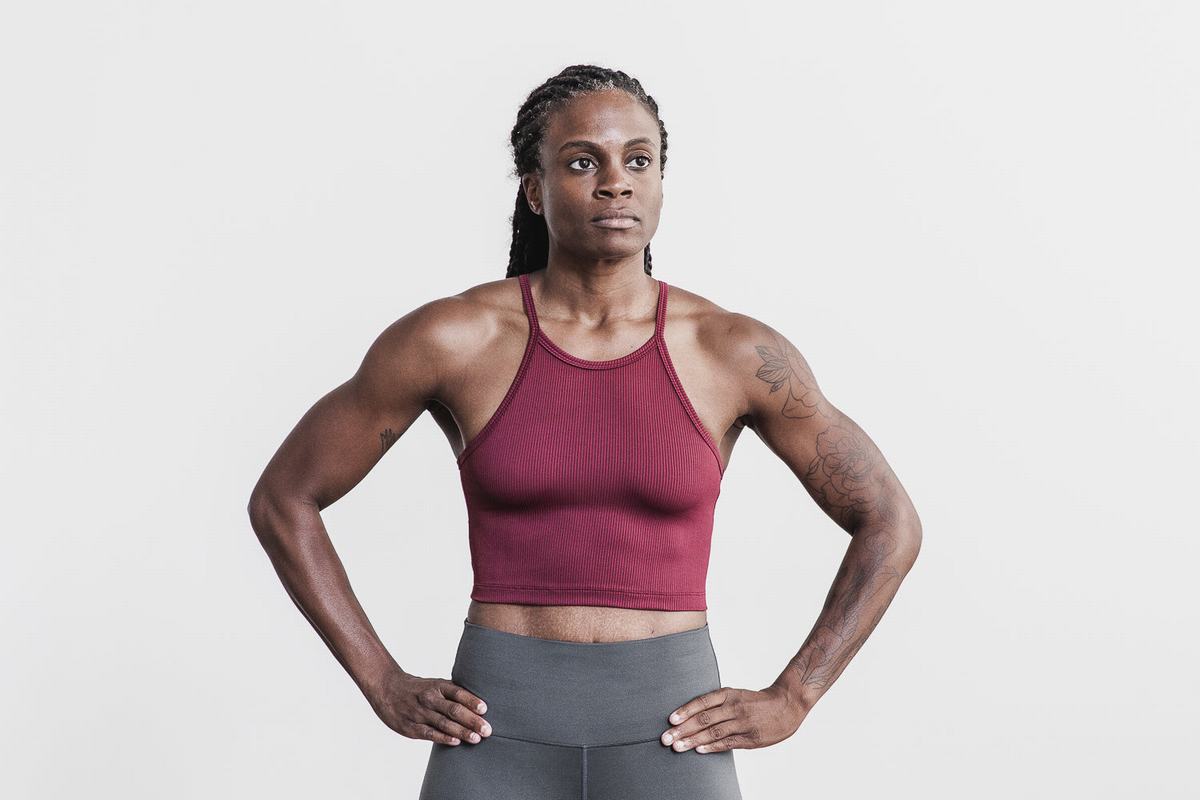 Nobull Halter Crop Tank Ribbed Tanktop Dames Donkerrood | 387204-ZDE