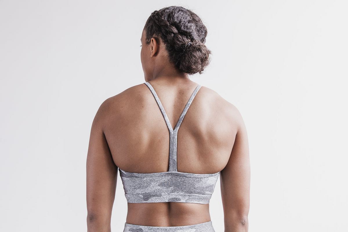 Nobull Halter Plush Heather Sport Bh Dames Wit Camo | 493562-ZFW