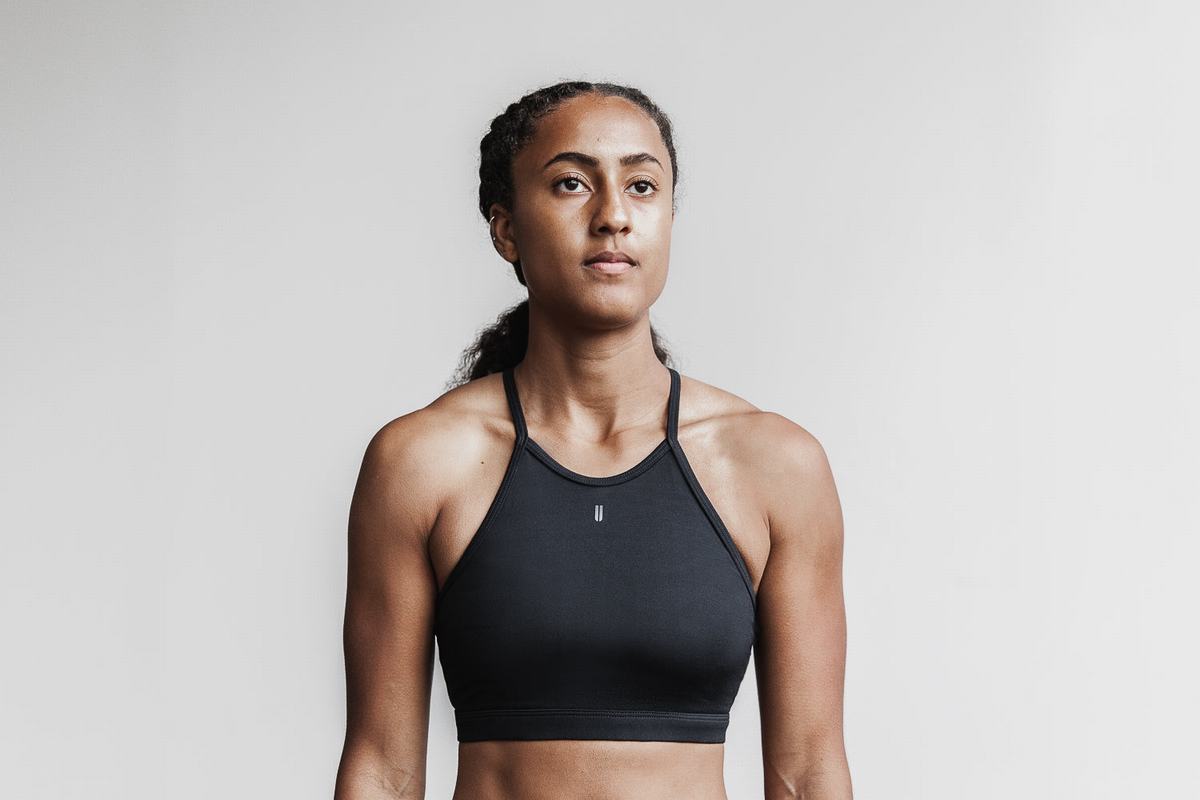Nobull Halter Plush Heather Sport Bh Dames Zwart | 546270-FYR