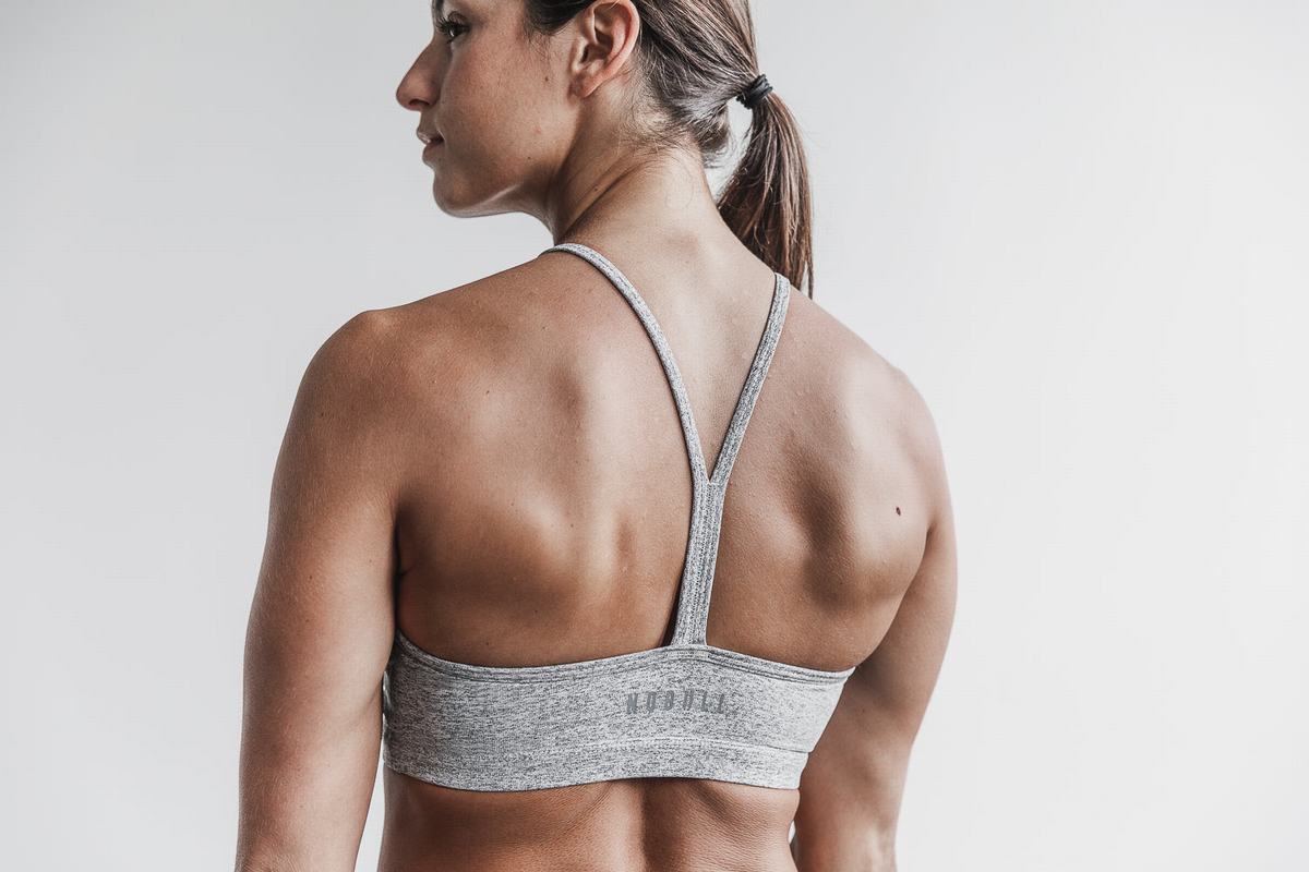 Nobull Halter Plush Heather Sport Bh Dames Wit | 740693-EUP
