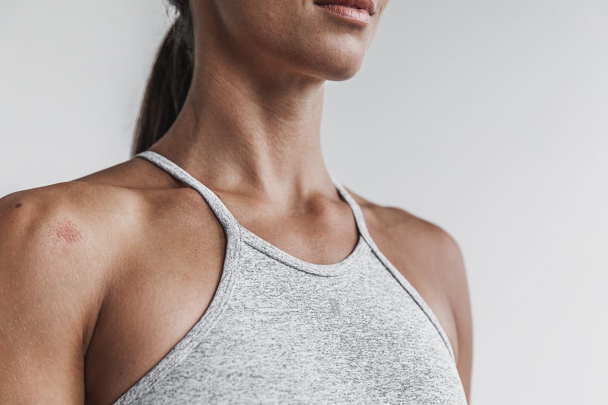 Nobull Halter Plush Heather Sport Bh Dames Wit | 740693-EUP
