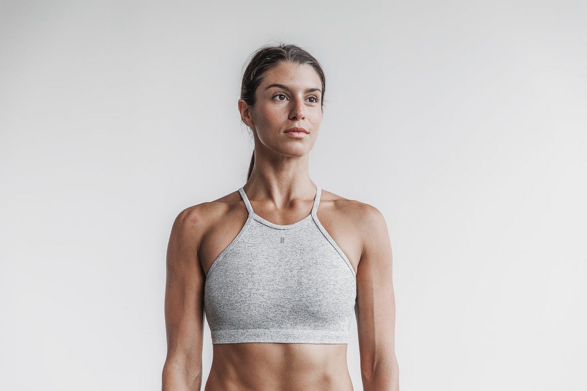 Nobull Halter Plush Heather Sport Bh Dames Wit | 740693-EUP