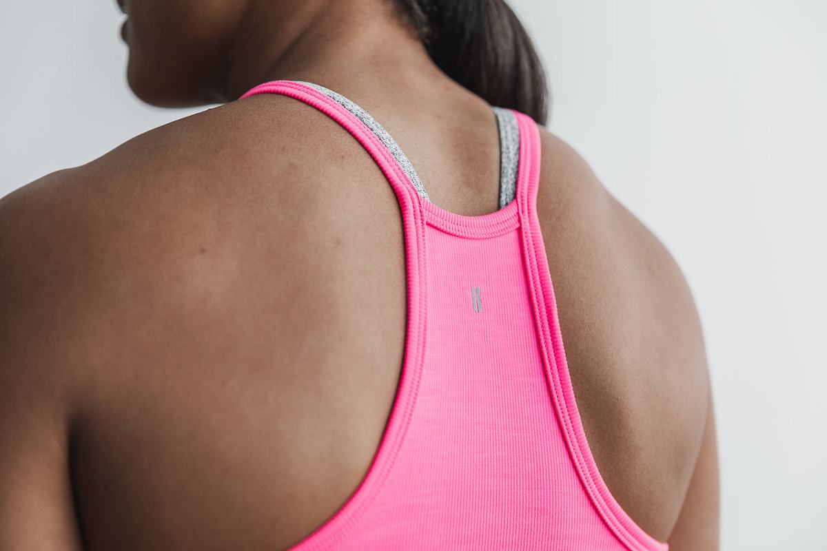 Nobull Halter Tank Neon Ribbed Tanktop Dames Roze | 038562-FNY