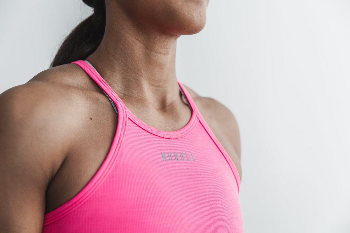 Nobull Halter Tank Neon Ribbed Tanktop Dames Roze | 038562-FNY