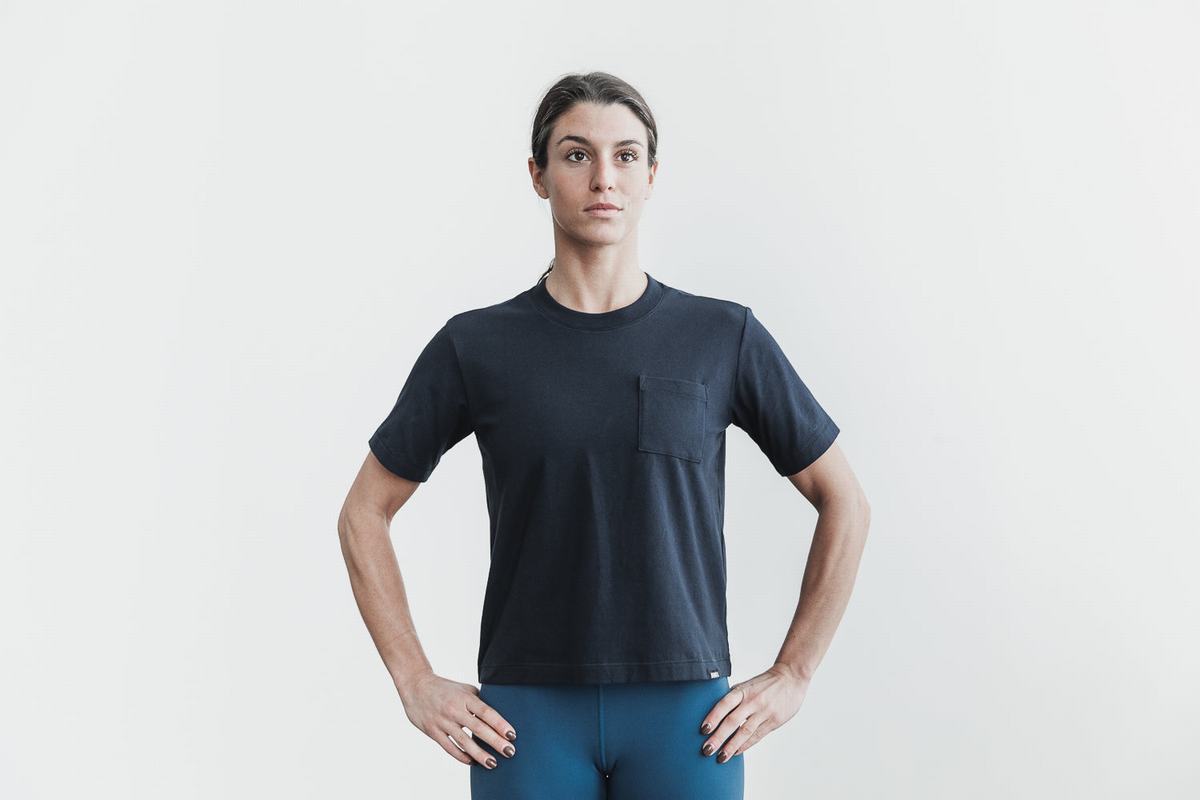 Nobull Heavyweight Pocket Boxy T-shirts Dames Donkerblauw | 539872-BTY