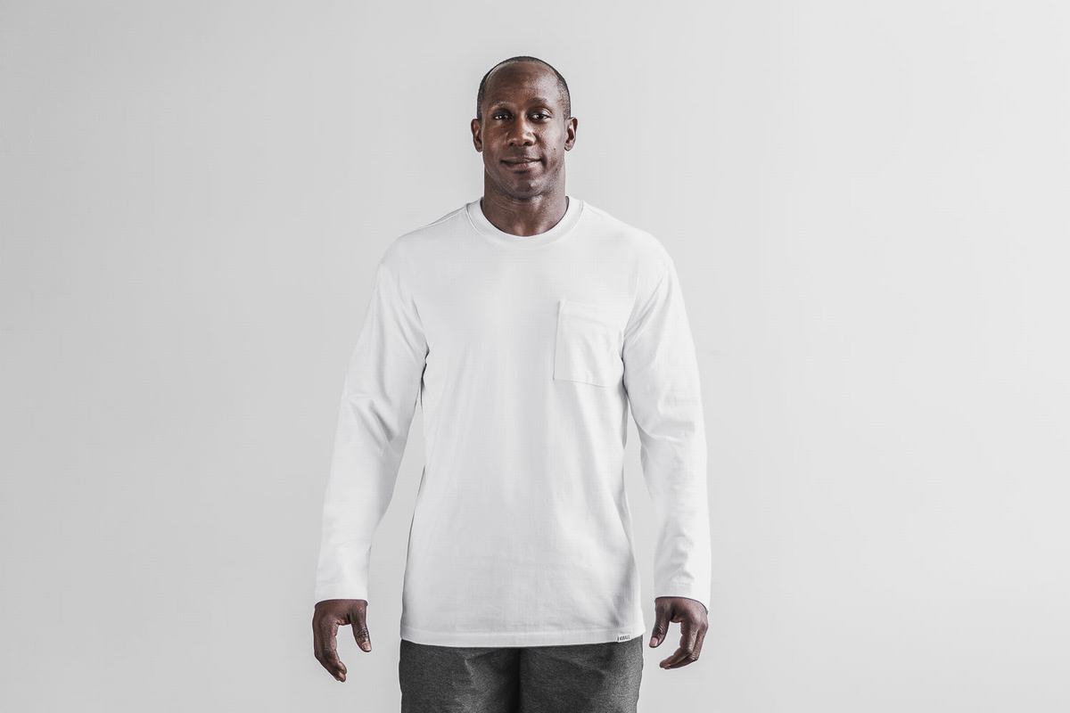Nobull Heavyweight Pocket T-Shirt Lange Mouw Heren Wit | 378924-TQS