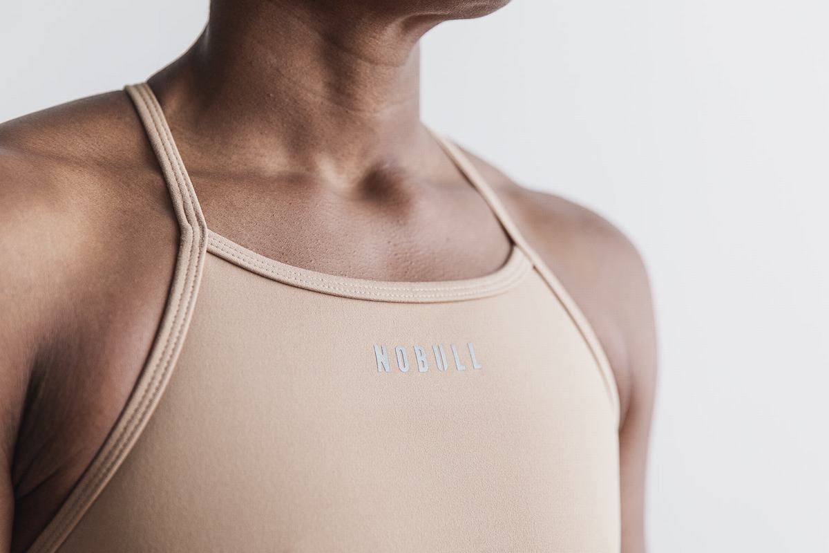 Nobull High-Neck Matte Sport Bh Dames Beige | 530682-JWA