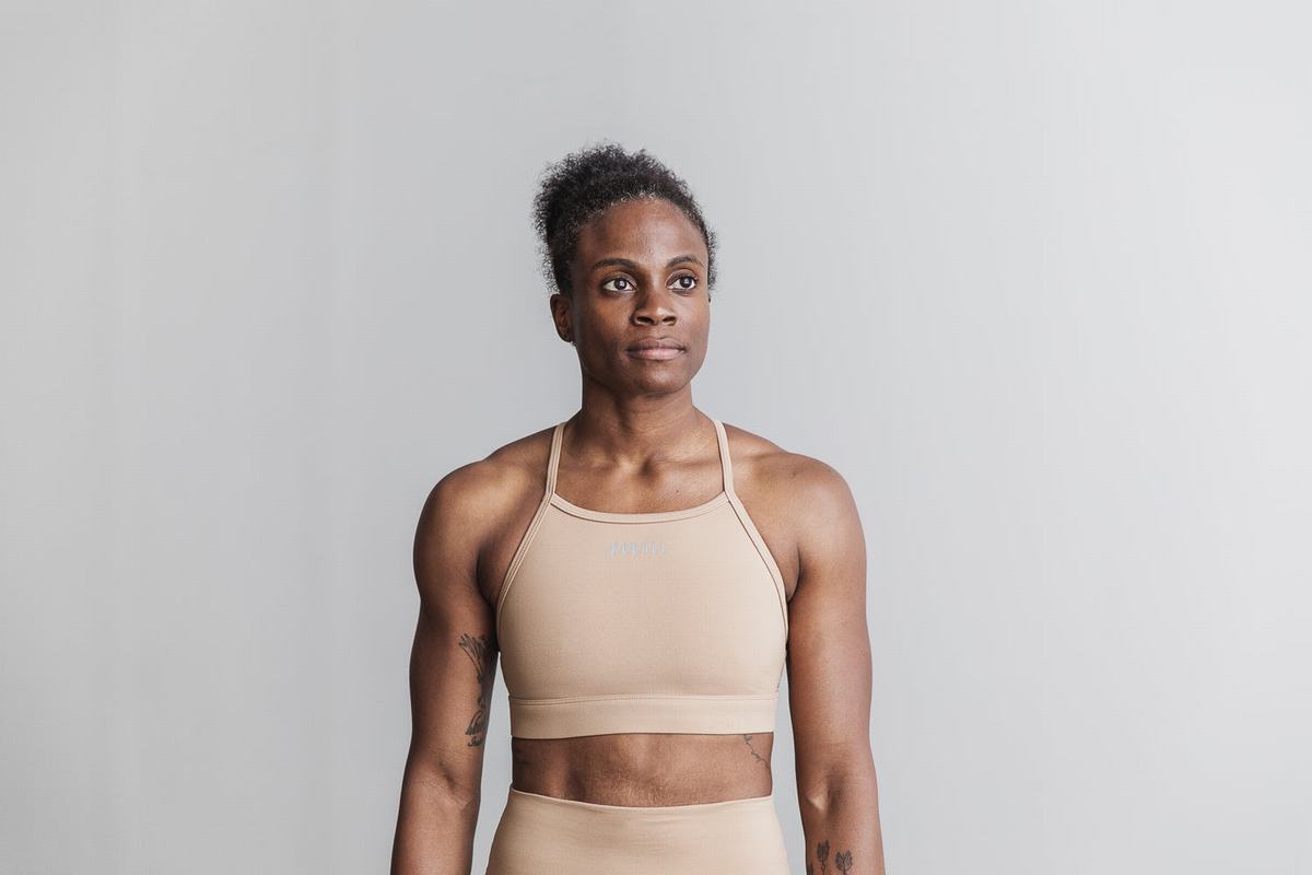 Nobull High-Neck Matte Sport Bh Dames Beige | 530682-JWA