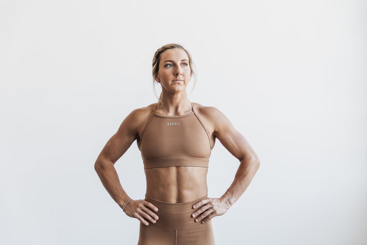 Nobull High-Neck Matte Sport Bh Dames Bruin | 976083-UZJ