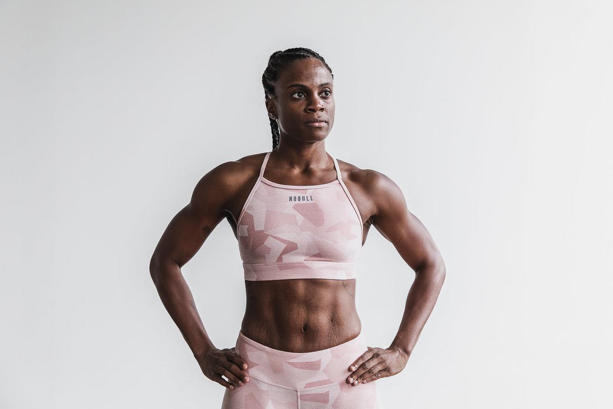 Nobull High-Neck Melange Sport Bh Dames Roze Camo | 945873-IXP