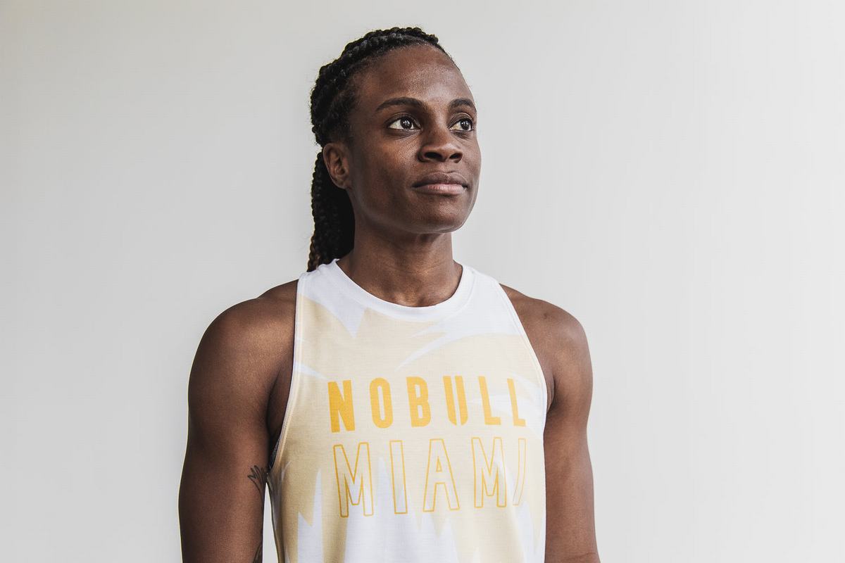 Nobull High-Neck Miami Palm Tank Tanktop Dames Geel | 905463-CWZ