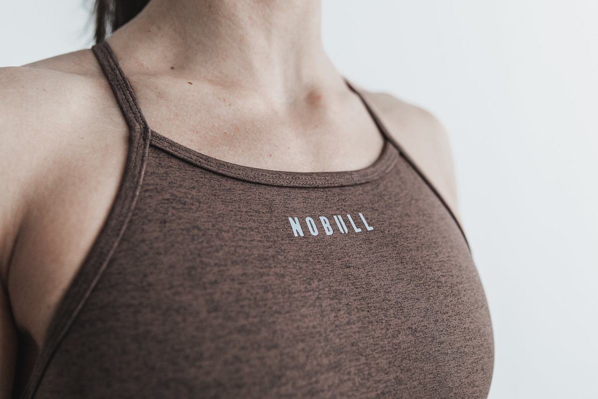 Nobull High-Neck Plush Heather Sport Bh Dames Bruin | 078495-BOJ