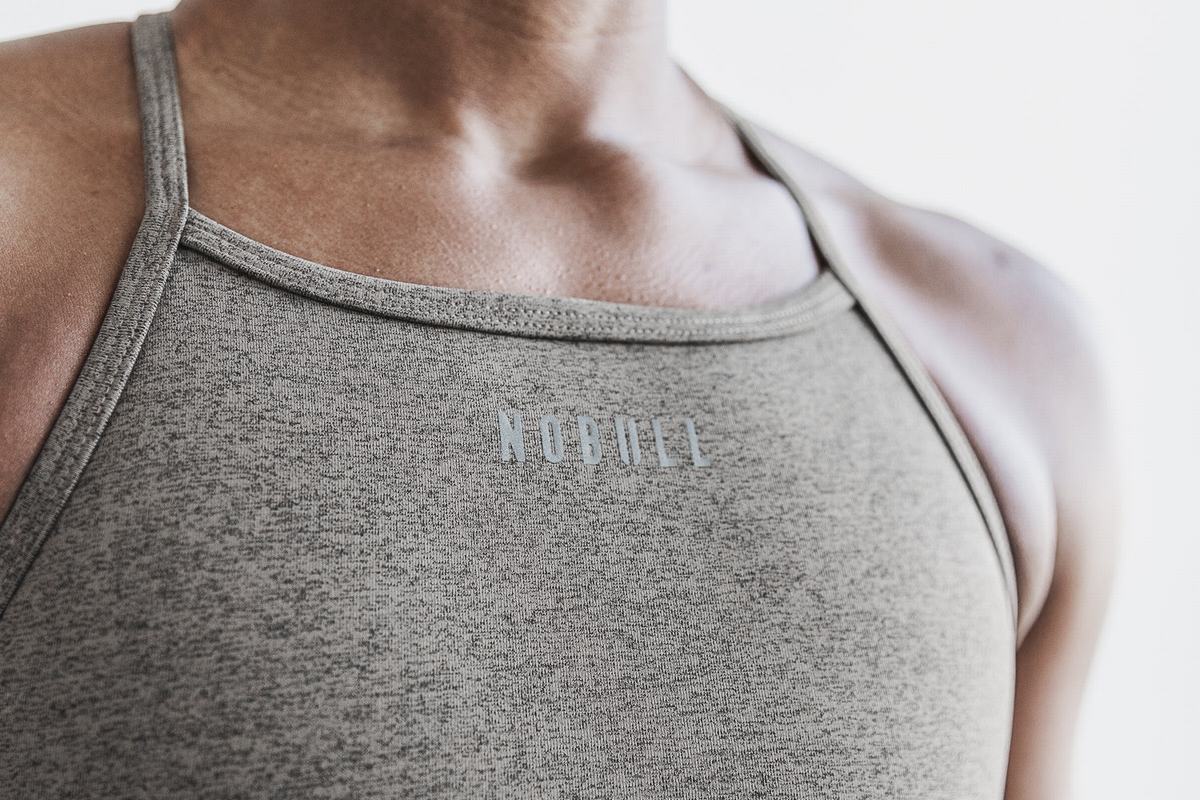 Nobull High-Neck Plush Heather Sport Bh Dames Khaki | 253047-OPT