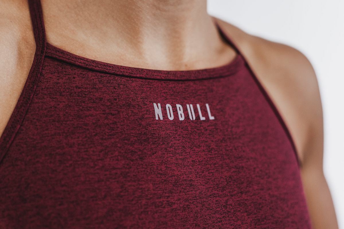 Nobull High-Neck Plush Heather Sport Bh Dames Donkerrood | 405279-OYS