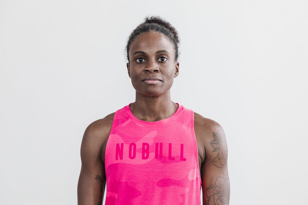 Nobull High-Neck Tank Neon Tanktop Dames Roze Camo | 205196-GXJ