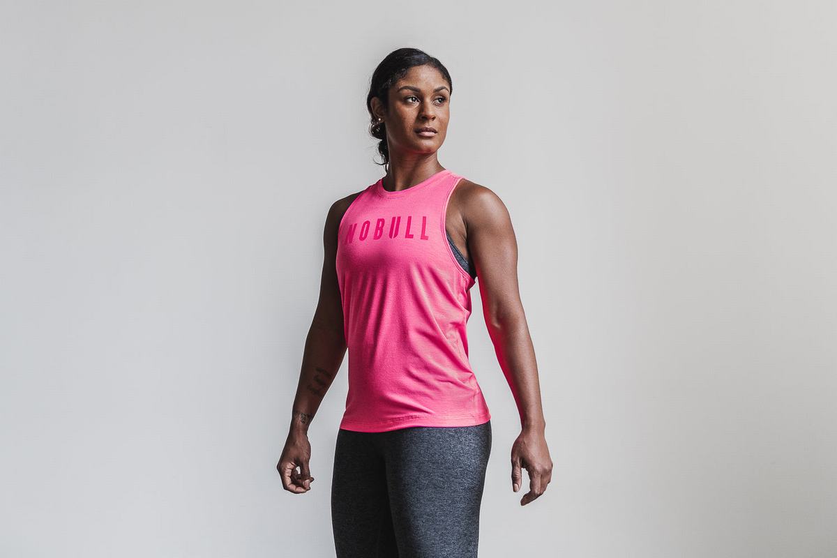 Nobull High-Neck Tank Neon Tanktop Dames Roze | 208945-SUW