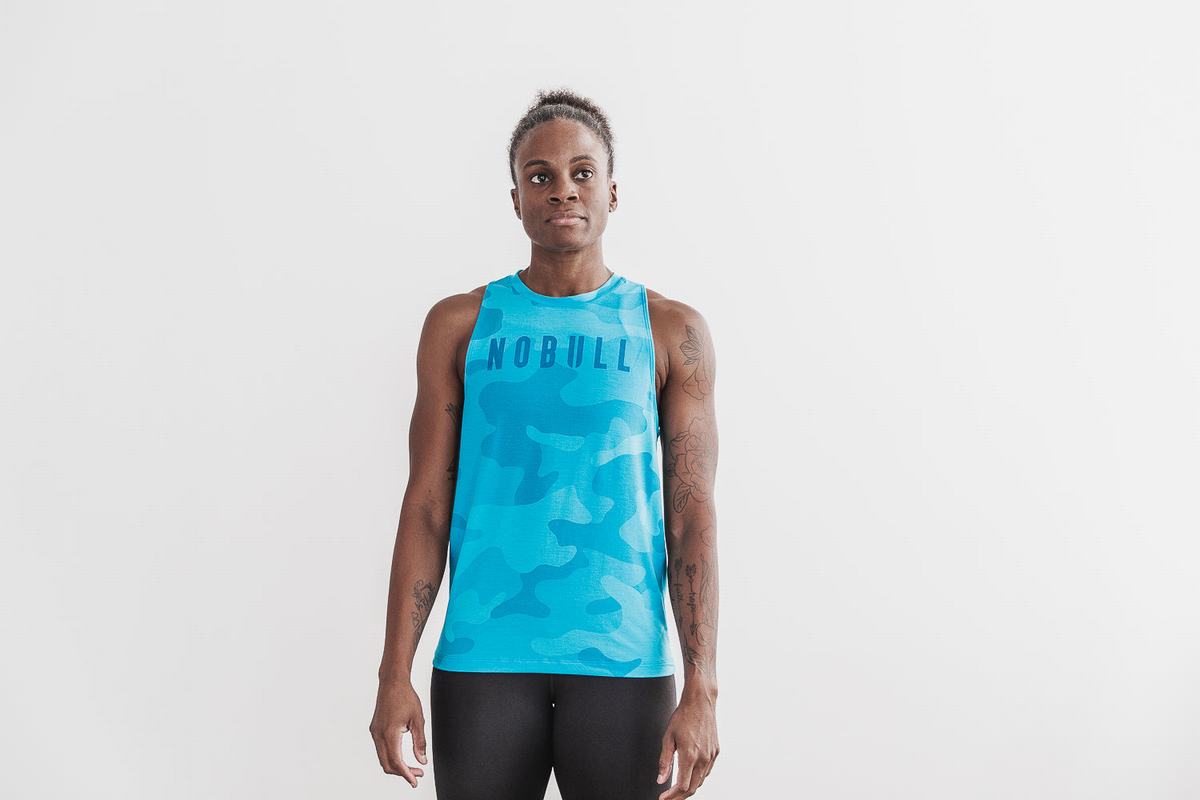 Nobull High-Neck Tank Neon Tanktop Dames Blauw Camo | 350726-XYC
