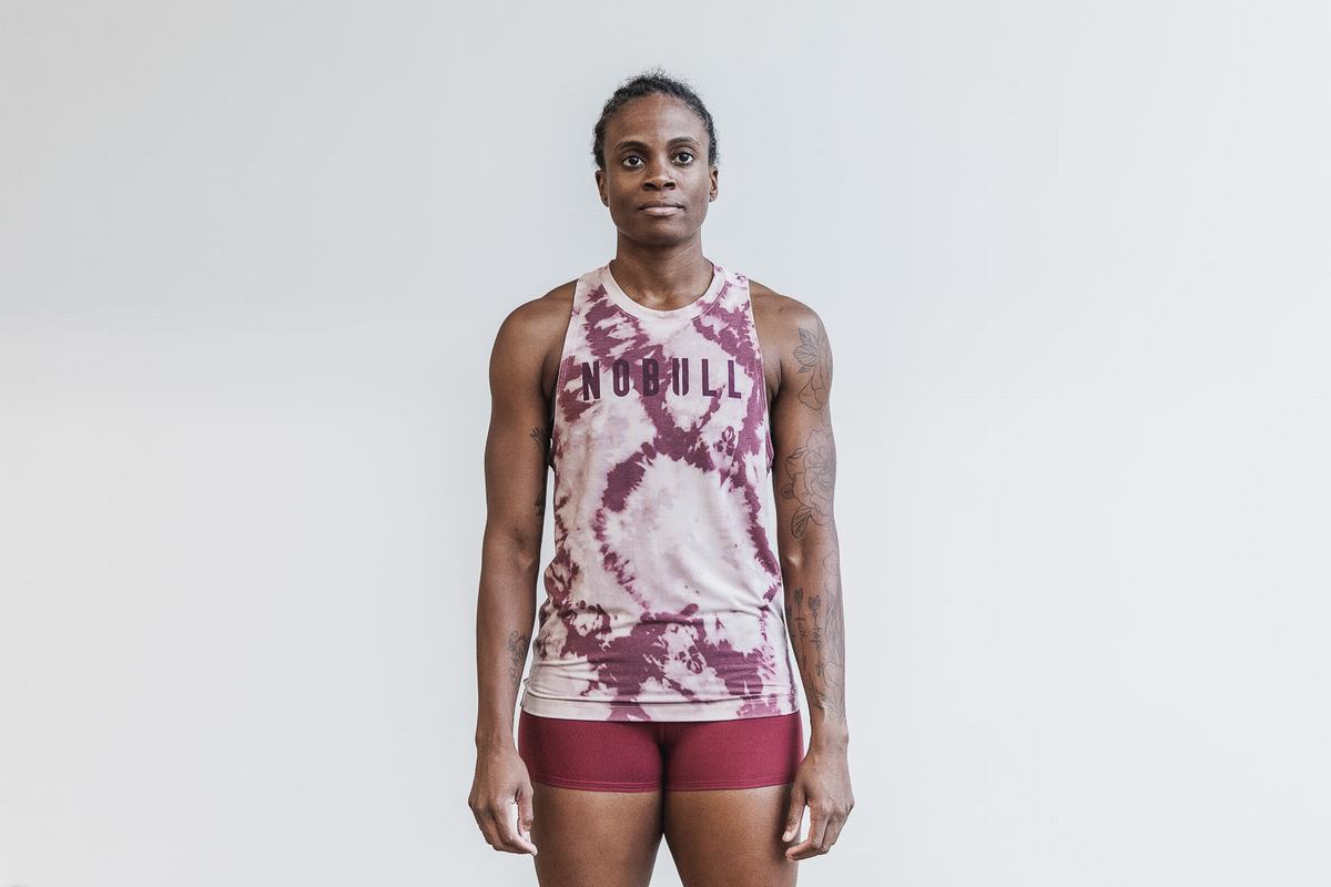 Nobull High-Neck Tank Tie-Dye Tanktop Dames Roze Donkerrood | 019825-YSD