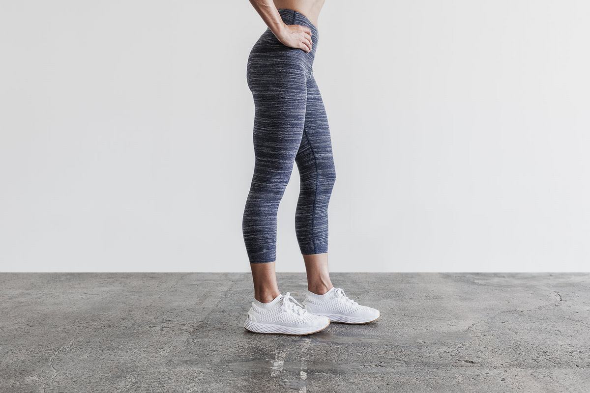 Nobull High-Rise Crop Melange Hardloopbroek Dames Donkerblauw | 930452-GWD