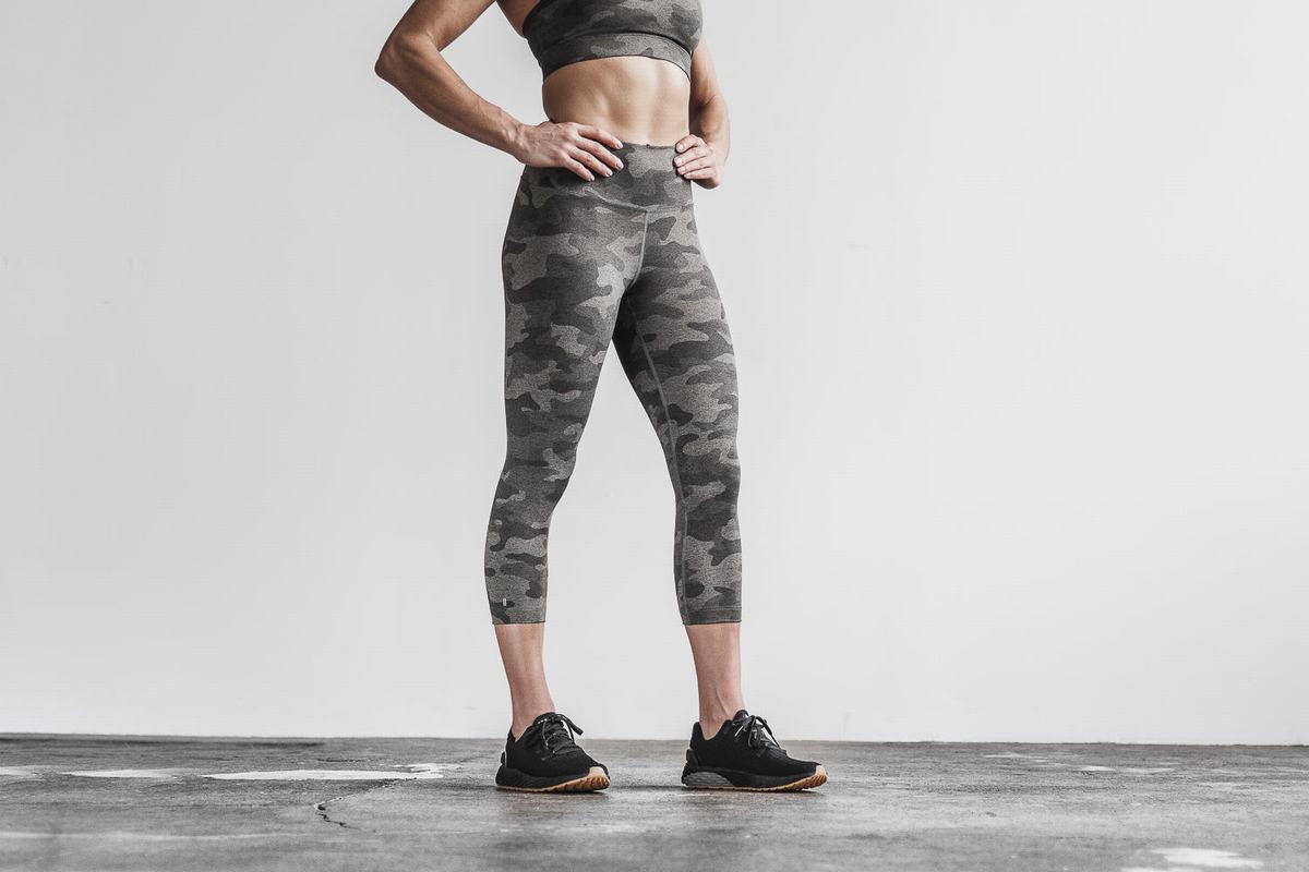 Nobull High-Rise Crop Plush Heather Hardloopbroek Dames Donkercamo | 495236-KLN