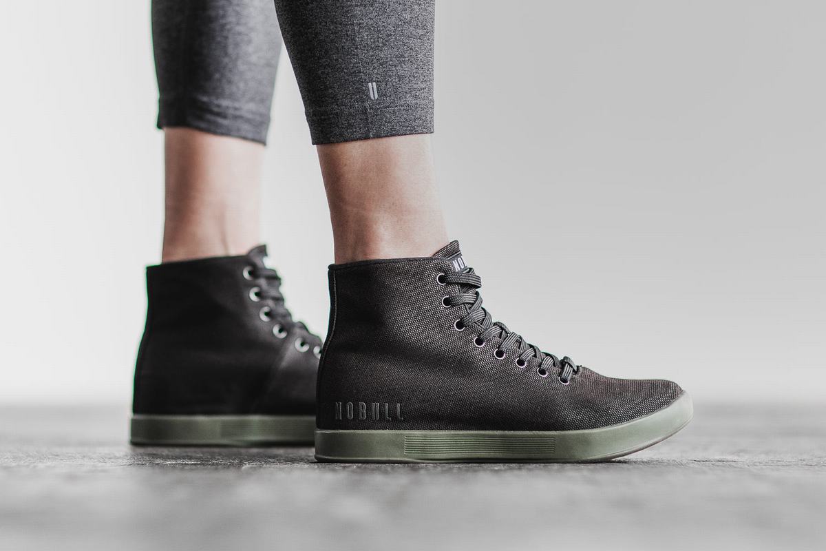 Nobull High-Top Canvas Trainer Fitness Schoenen Dames Zwart Donkergroen | 286473-IYN