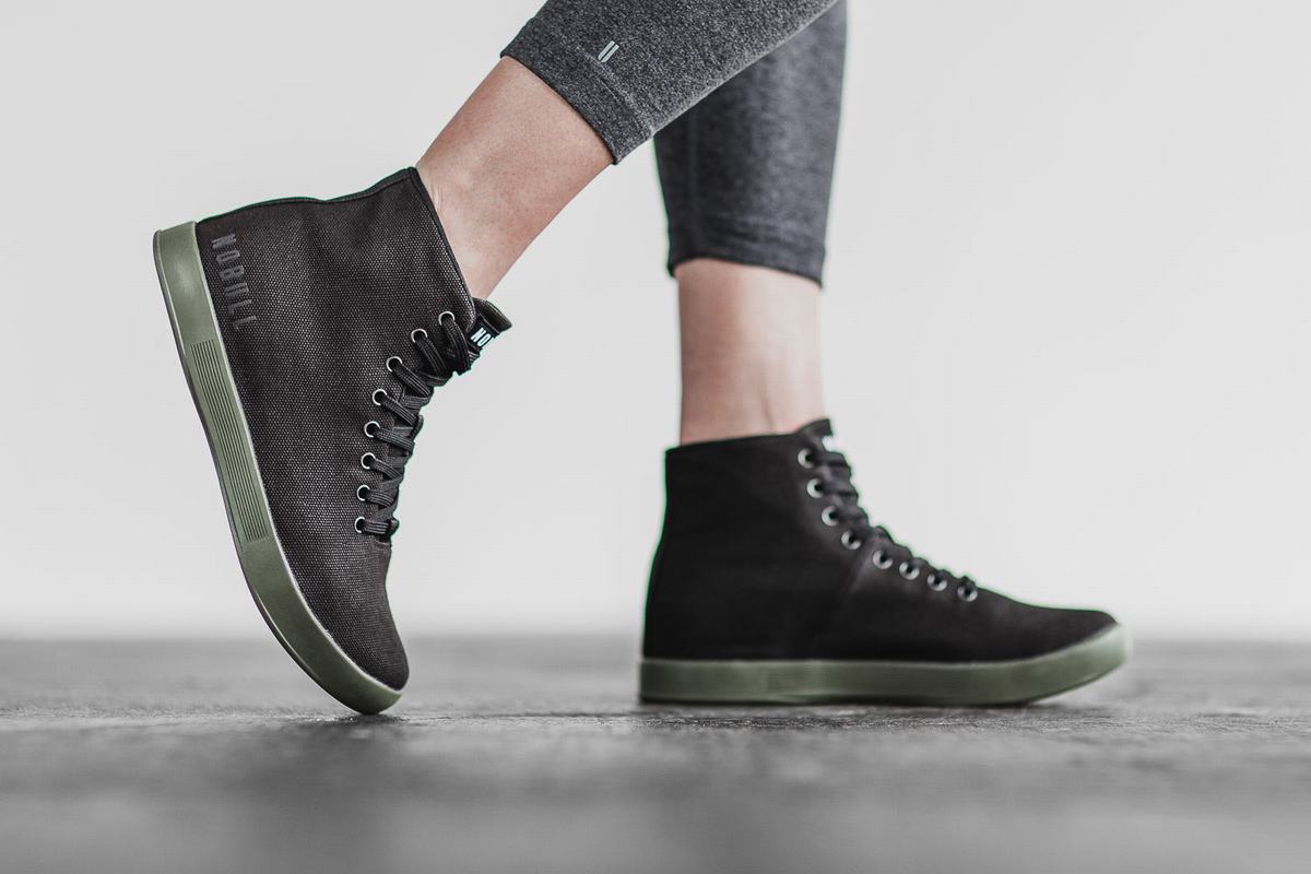 Nobull High-Top Canvas Trainer Fitness Schoenen Dames Zwart Donkergroen | 286473-IYN
