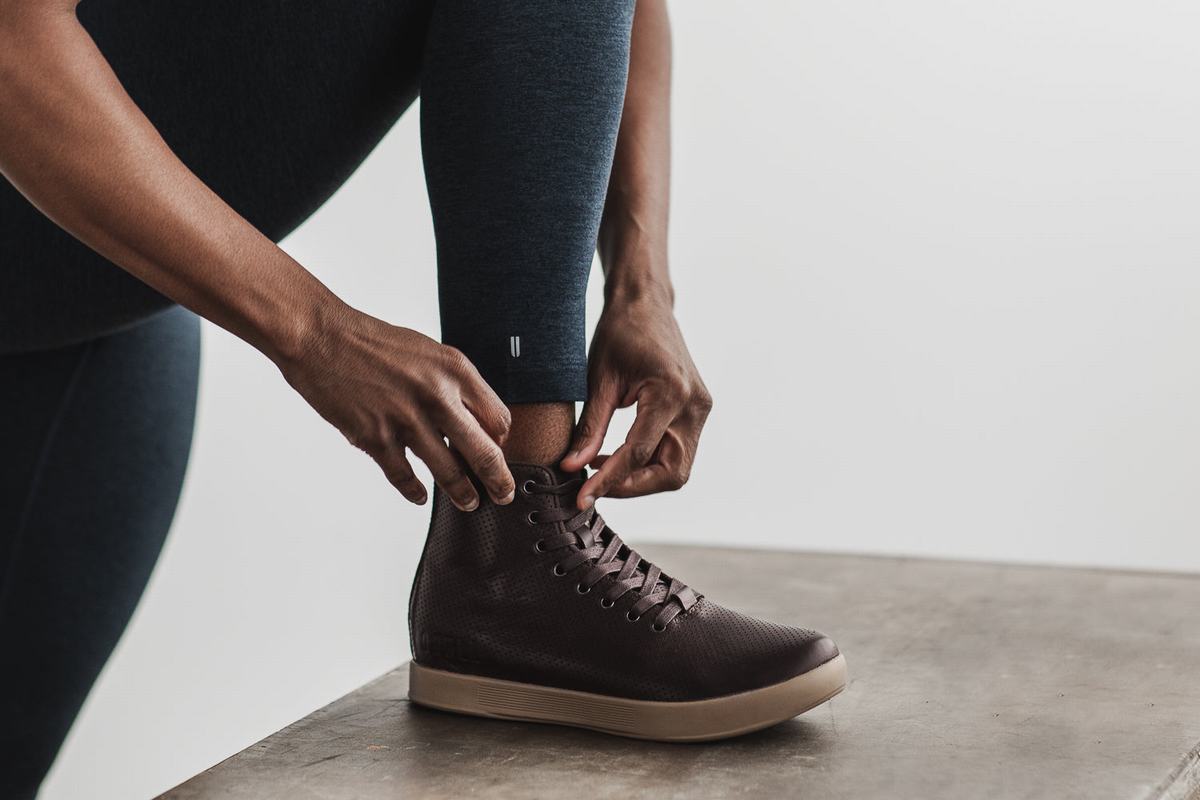 Nobull High-Top Leather Trainer Fitness Schoenen Dames Bruin | 768240-POY