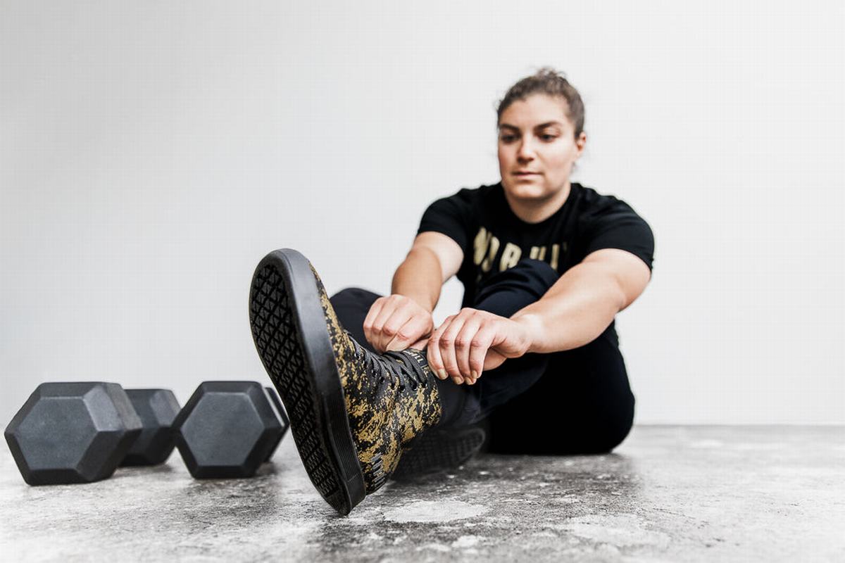 Nobull High-Top Pride Canvas Trainer Fitness Schoenen Dames Goud Zwart | 902481-SVO