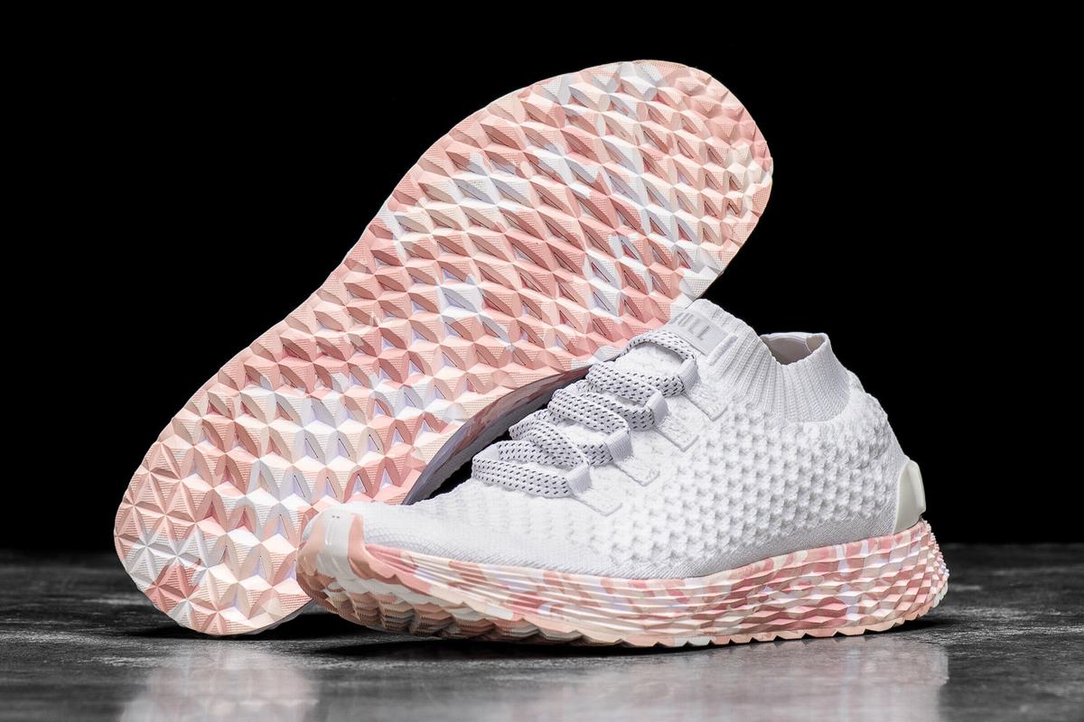 Nobull Knit Runner Loopschoenen Dames Wit Roze | 654981-WFU