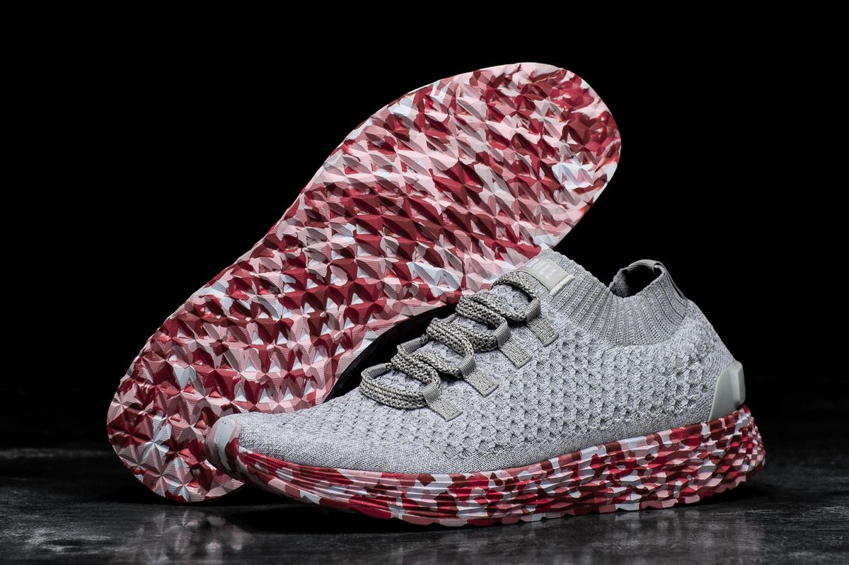 Nobull Knit Runner Loopschoenen Heren Grijs Rood | 823054-TFD