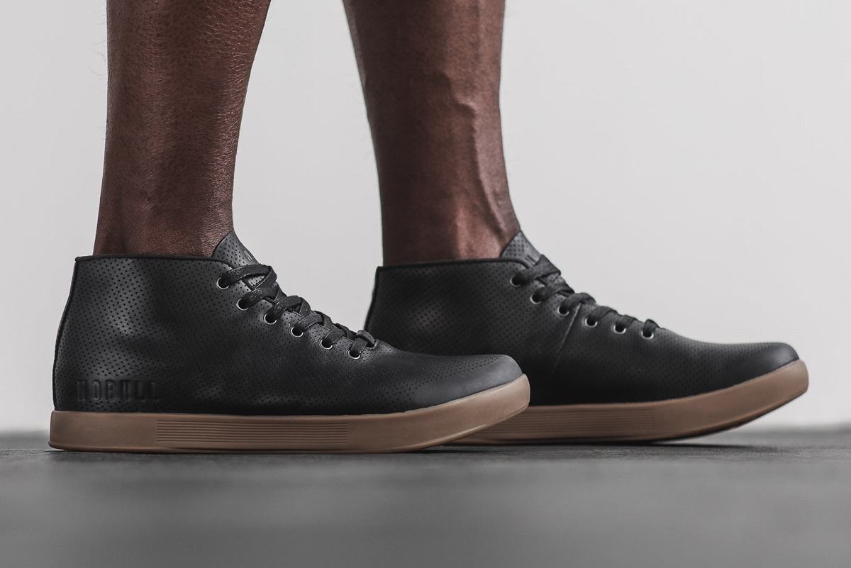 Nobull Leather Mid Trainer Fitness Schoenen Heren Zwart | 108243-RVN