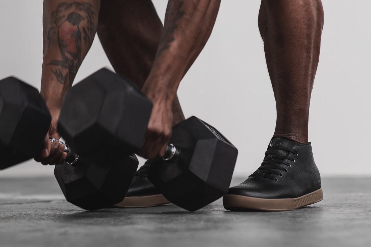 Nobull Leather Mid Trainer Fitness Schoenen Heren Zwart | 108243-RVN