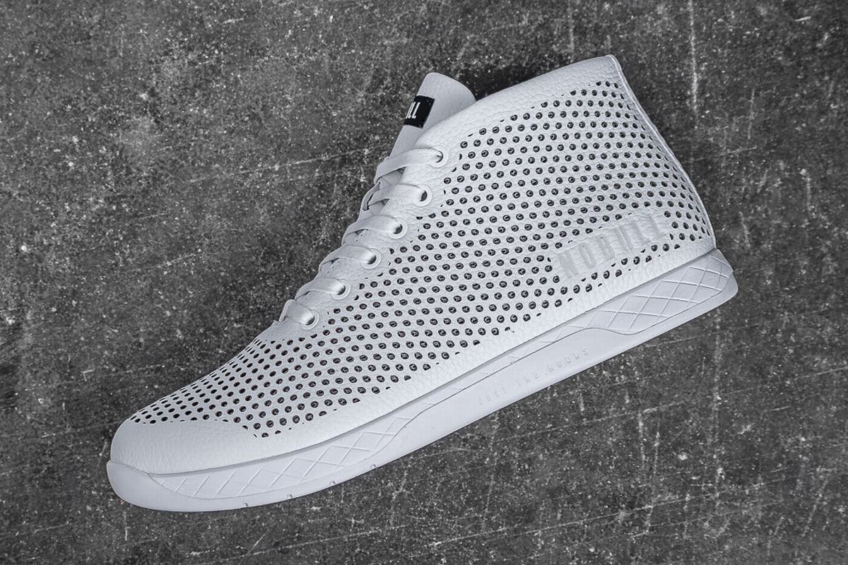 Nobull Leather Mid Trainer Fitness Schoenen Heren Wit | 465701-XFS