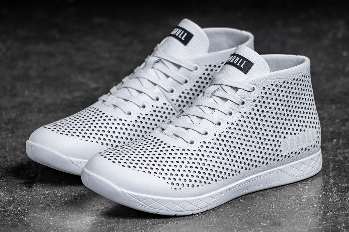 Nobull Leather Mid Trainer Fitness Schoenen Heren Wit | 465701-XFS