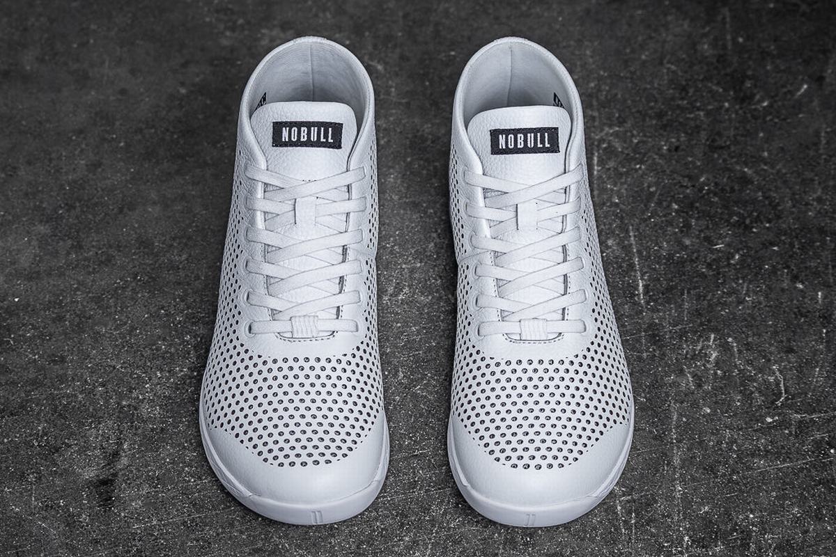 Nobull Leather Mid Trainer Fitness Schoenen Heren Wit | 465701-XFS