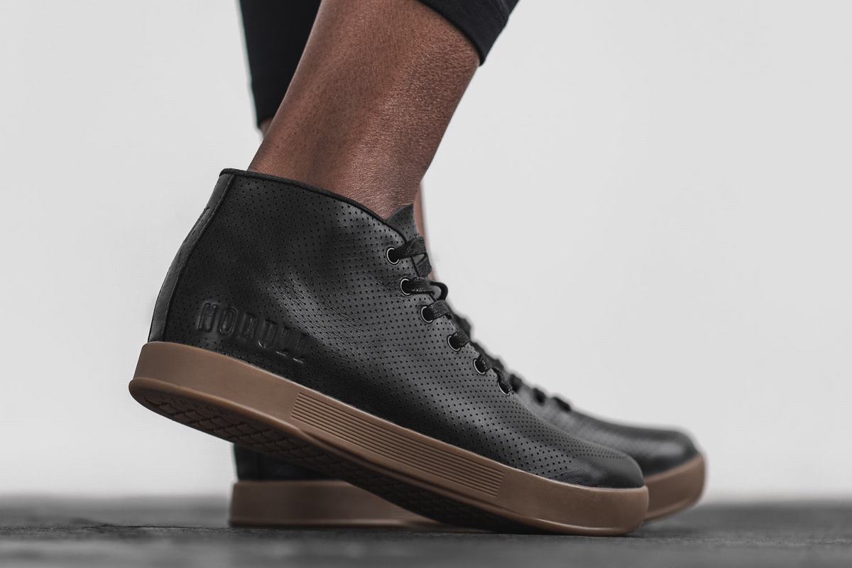 Nobull Leather Mid Trainer Fitness Schoenen Dames Zwart | 892301-VLB